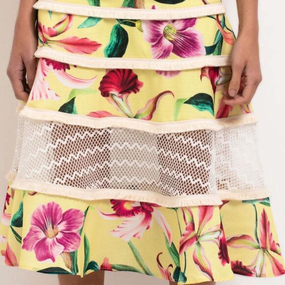 NWT PatBo LAELIA FRINGE TRIM MIDI SKIRT - CANARY Size 0 - Picture 5 of 13